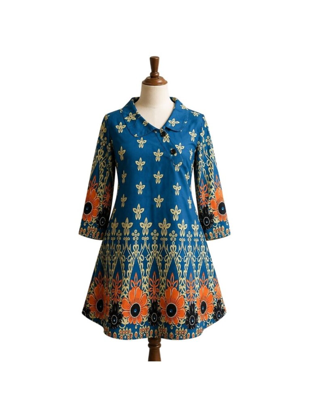 RB Collection Flower Power Tunic Dress XL Retro Floral Boho Swing Top Mod Print
